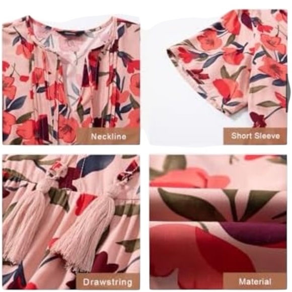 Dokotoo Womens Summer Casual Boho V Neck Flowy Swing A-Line Mini Dress M - Picture 4 of 8